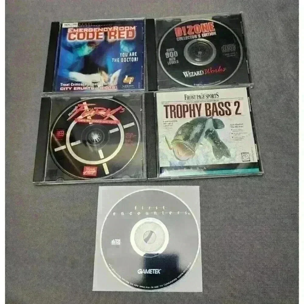 Vintage PC Games Lot of 5 Fury 3, D!Zone, Trophy Bass 2, Emergency Room Code Red